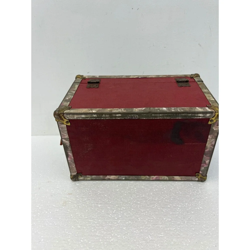 Vintage Dollhouse Steamer Trunk w Tray Miniature Wood Chest Box SALESMAN SAMPLE